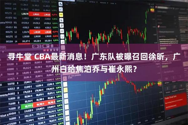 寻牛堂 CBA最新消息！广东队被曝召回徐昕，广州白给焦泊乔与崔永熙？
